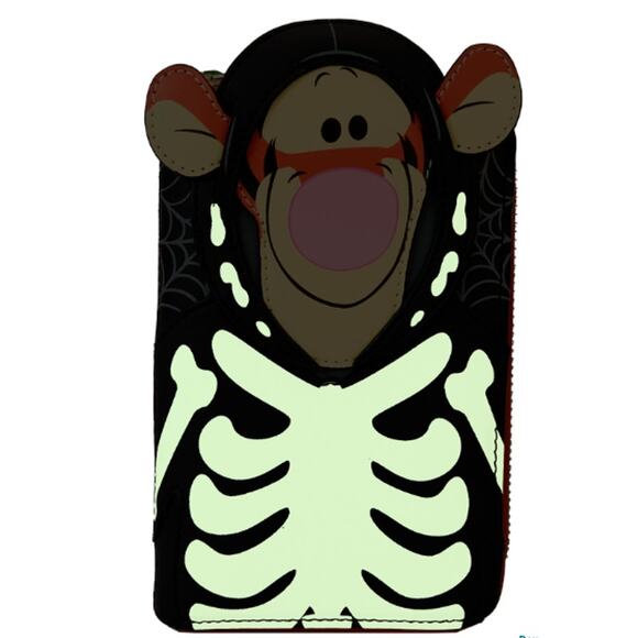 Disney Loungefly Winnie The Pooh Skeleton Tigger Glow in the Dark Wallet NEW - Picture 2 of 7